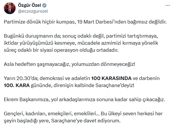 Özel'den CHP kurultay davasının ertelenmesine ilk tepki