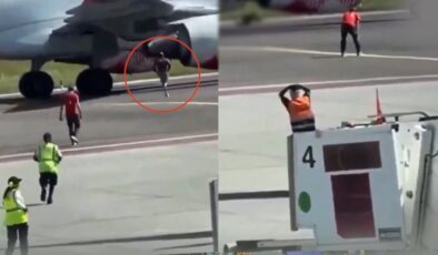 Havalimanında korkunç anlar kamerada: Kendini uçak motoruna attı!