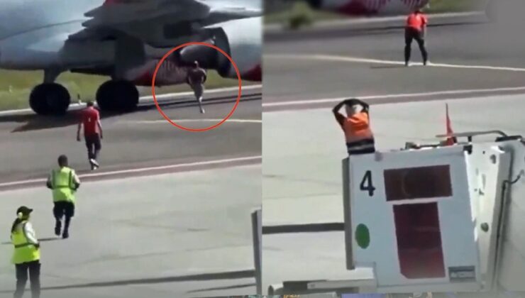 Havalimanında korkunç anlar kamerada: Kendini uçak motoruna attı!